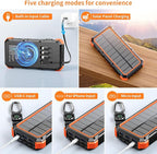 Solar Charger Power Bank 20000mAh Wireless Charger QC 3.0 Fast Charging Power Bank 8 Outputs 4 Inputs Solar Portable Charger Compatible with All Mobile Devices,SOS/Strobe/Strong Flashlights (orange)