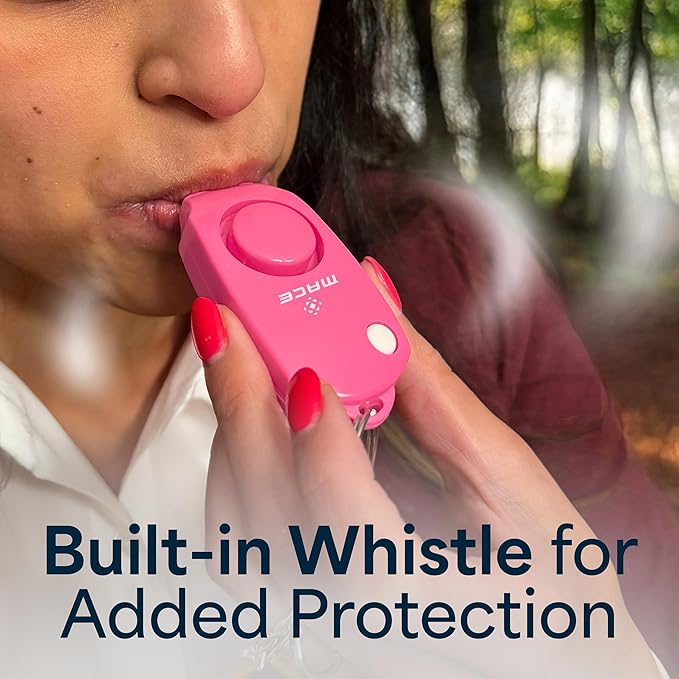Mace Personal Safety Alarm - Loud 130db Siren, Built in Emergency Whistle, Easy On/Off Push Button Activation, Batteries Included, Personal Alarm for Women & Men - Neon Pink