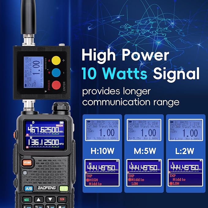 Ham Radio BAOFENG Radio 5RM 10W Handheld Long Range Walkie Talkies NOAA Emergency Two Way Radio with 999CH, USB-C 2500mAh Battery, 6.1" &15.12" 771 Antenna for Survival Gear Hunting Camping -1 Pack