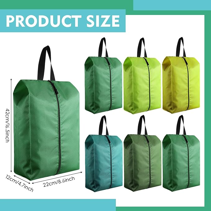 6 Pcs Travel Shoe Bags with Zipper Nylon Portable Waterproof Suitcase Shoe Organizer Packing for Golf(L,Green)