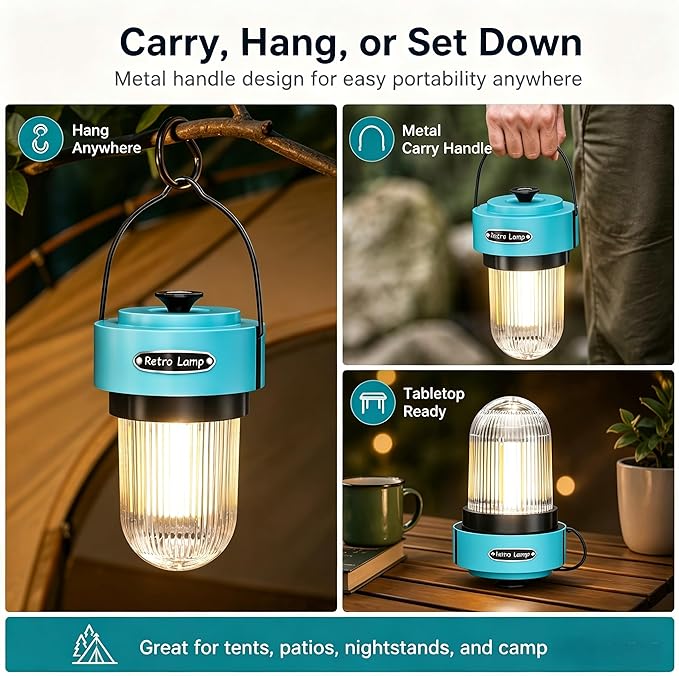 HOMY Rechargeable Camping Lantern, USB-C Dimmable Warm Light, IPX4 Waterproof, Emergency Lantern for Power Outages, Camping, Hiking