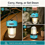 HOMY Rechargeable Camping Lantern, USB-C Dimmable Warm Light, IPX4 Waterproof, Emergency Lantern for Power Outages, Camping, Hiking