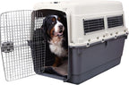SportPet Airline Compliant XXX-LARGE 48" Travel Dog Kennel-Durable Plastic Airline Pet Carrier w/Removable Wheels & Food Bowls, Collapsible Indoor/Outdoor Dog Kennel, Dogs up to 44"L & 33"H-Cream/Gray