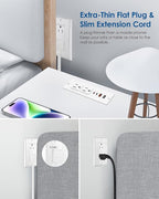 Recessed Power Strip with 30W USB C,Ultra Thin Flat Plug Power Strip,2 Outlets 4 USB Ports,Furniture Flush Mount Desk Outlet,Recessed Outlet for Side Table/Sofa Table,6ft Cord (White)
