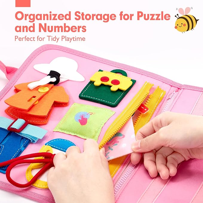 hahaland Busy Board for Toddlers Boys Girls Montessori Toys for 3+ Year Old Preschool Educational Learning Activities Toddler Travel Toys for Ages 3 4 5 with Life Skill Number Color Weather