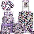 Kids Luggage with Spinner Wheels 5 Piece Carry on Suitcases for Girls Backpack with Lunch Box Pencil Case 16" Toddler Suitcase Set Airline Approved (Bainbow Leopard)