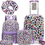 Kids Luggage with Spinner Wheels 5 Piece Carry on Suitcases for Girls Backpack with Lunch Box Pencil Case 16" Toddler Suitcase Set Airline Approved (Bainbow Leopard)