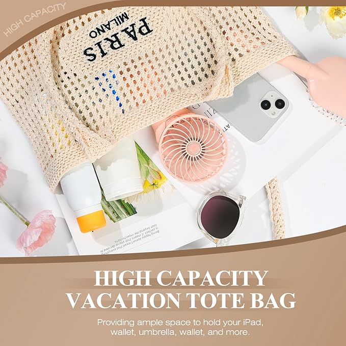 Trifabricy Beach Bags for Women, Large Beach Bag, Woven Straw Tote Bags Waterproof, Weaving Swim Shopping Travel Bag