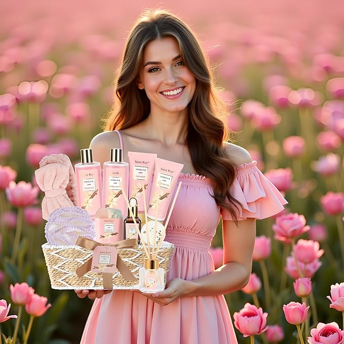 Mothers Day Gifts for Women Spa Gift Basket Vanilla Oat 16 Pcs Bath Scents for Women,Bath Gift Set Enriched essential oil, Home Spa with Shower Gel, Body Oil, Diffuser, Shower Steamer spa kit Mom