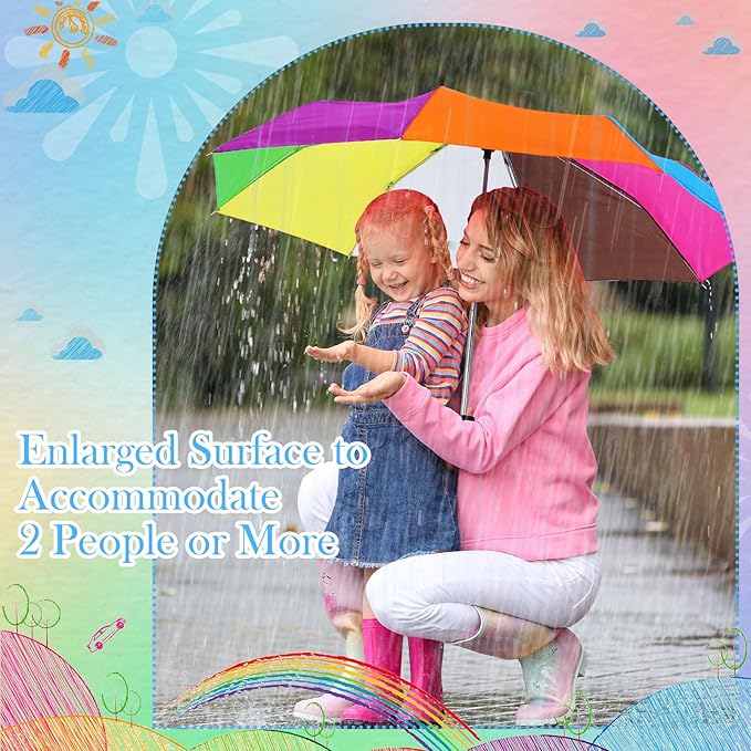 12 Pc Rainbow Umbrella Portable Tri Folded Pride Umbrella Windproof Compact Rain Parasol for Travel Beach Wedding Party