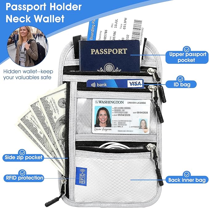 Neck Pouch, Waterproof RFID-Blocking Neck Wallet for Traveling Men, Passport Pouch for Travel, Passport Holder With Strap Ideal for Travelers Men and Women