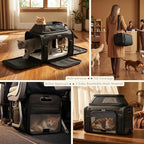 Top-Expandable Pet Carrier with Treat & Pet Window,17x11x9.5 Inch Alaska Hawaiian Airline Approved,Soft-Sided Dog Carrier for Small Dogs and Cats,Travel Cat Carrier with Locking Safety Zippers,Black