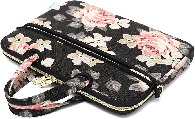 kayond Black Rose Patten water-resistant Laptop Shoulder Messenger Bag Case Sleeve for 12 Inch 13 Inch Laptop