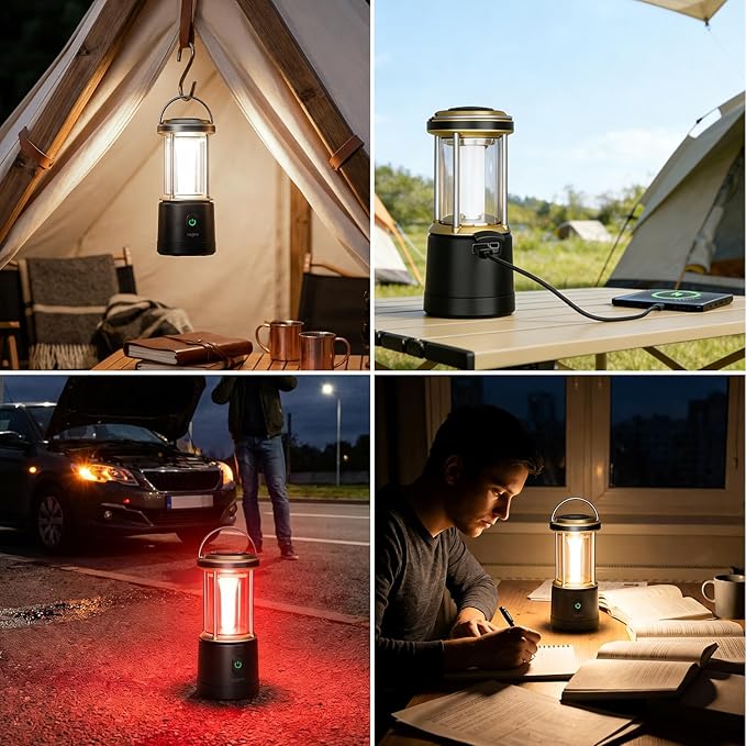 Lepro 2000LM LED Camping Lantern Rechargeable, Waterproof Tent Light with 5 Light Modes, Camping Essentials, Portable Lantern Flashlight for Camping, Emergency Light, Power Outage, USB Cable Included
