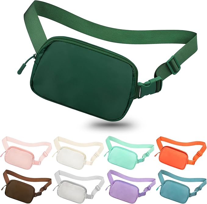 Fanny Pack Crossbody Bag for Women and Men, Belt Bag for Hiking Bum Bag with Adjustable Strap,Casual Cell Phone Pouch，Waist pack for Running Workout Sports Travel Deep Green