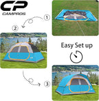 CAMPROS CP Upgraded 6/8 Person Camping Tents, Waterproof Windproof Family Tent with Larger Mesh Windows & Door, Double Layer, Easy Set Up, All-Season Dome Tent with Top Rainfly & Carry Bag