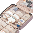NISHEL Travel Toiletry Bag for women, Portable Hanging Organizer for Full-Sized Shampoo, Conditioner, Brushes Set, Makeup Accessories, Large Size, Peach Pink