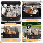 HiPetpy Dog Car Seat Elevated Memory Foam Booster Seat for Large Medium Dogs Under 55 lbs with Pet Blanket, Washable Pet Car Seat with Safety Leash, Anti-Slip Base and Storage Pockets