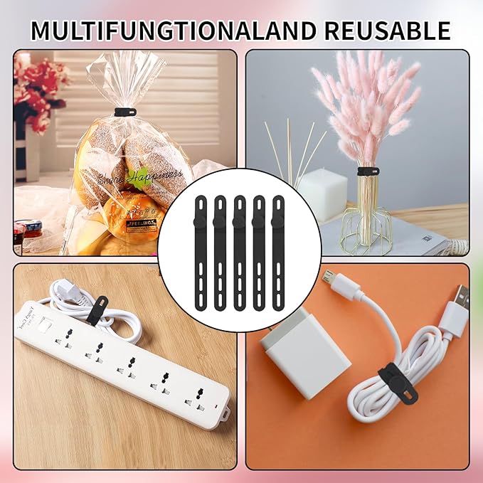 Oligei 25 Pcs Silicone Cable Ties, Cable Ties Reusable, High Elasticity Cord Wraps for Electrical Cords, Cord Organizer for Earphone, Phone Charger(Black)