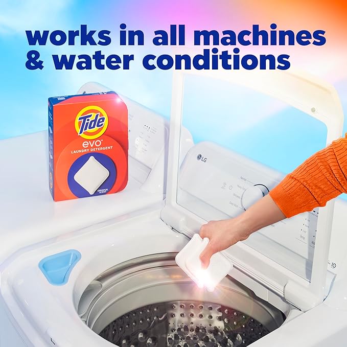 Tide evo Original Scent Laundry Detergent Fiber Tiles Works on 100% of Common Stains Safe for All Machines and Water Conditions Concentrated HE Compatible Clean and Instant Dissolve, 42 Count