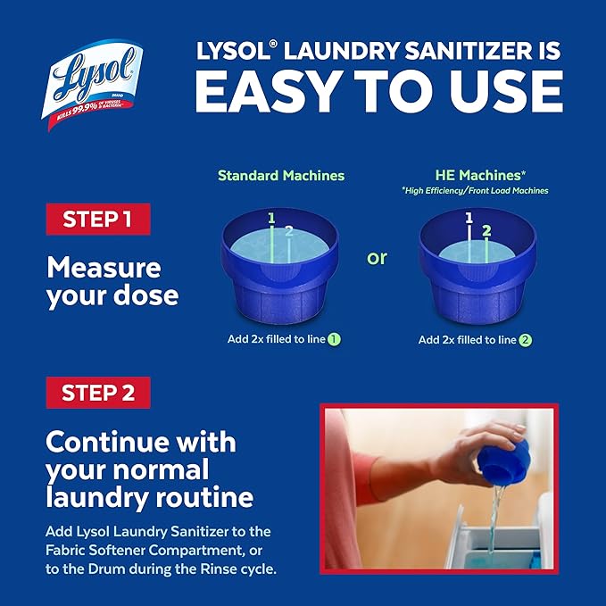 Lysol Disinfectant Laundry Sanitizer & Scent Booster, Detergent Additive, Color Safe Bleach Alternative, Odor Eliminator, Kills Bacteria & Viruses, Crisp Linen Scent, 41 Fl Oz Liquid (Pack of 2)
