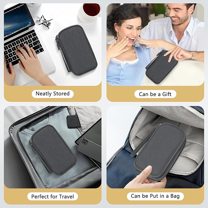 Skycase Electronic Organizer Travel Case - Waterproof Travel Cord Pouches for Organization, Cable Organizer, All-in-One Double Layers Storage Bag for Accessories, Charger, Cable, Grey - Medium