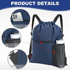 HOLYLUCK Men & Women Outdoor Sport Gym Sack Waterproof Drawstring Backpack Bag (Standard with width webbing, Navy Blue-1)