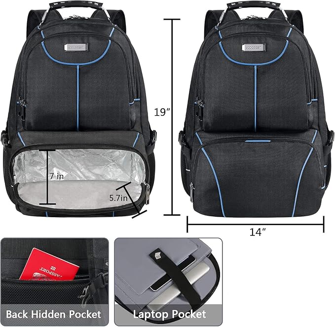 VECKUSON Lunch Bag Backpack, Insulated Cooler Lunch Box Backpack, Extra Large Travel Laptop Backpack TSA Friendly RFID Computer College bag for Women Men,Blue