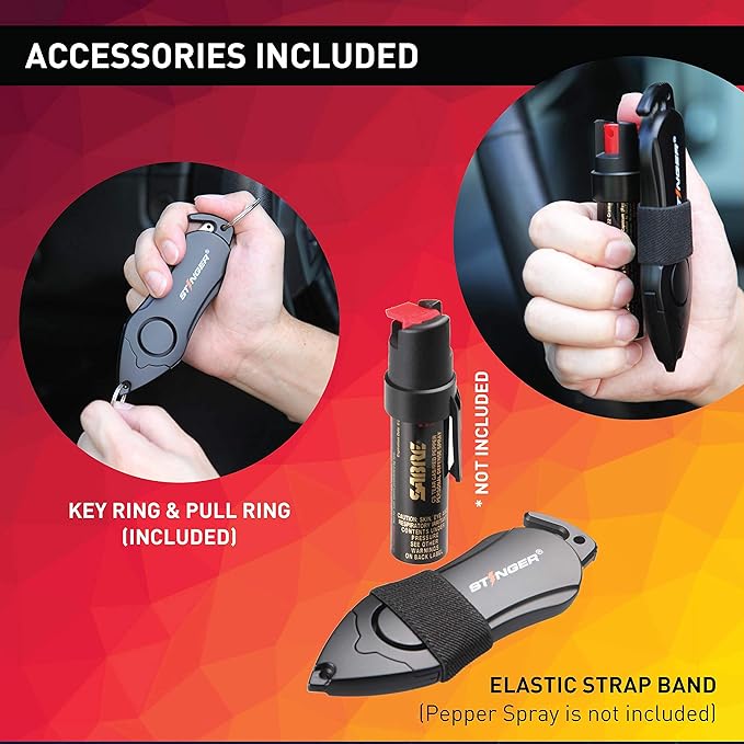 Stinger Personal Alarm Keychain Emergency Tool, Safety Panic Alarm Siren, Seat Belt Cutter, Glass Breaker, Security Device for Women Men Kid, Design in USA (Shark)