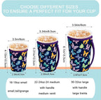 KJQJLY 3 Pack Reusable Iced Coffee Sleeves for Iced Coffee Cups or Drinks Reusable Neoprene Insulated Sleeves for Hot and Cold Drinks from Starbucks, Dunkin, And More (Dark butterfly)