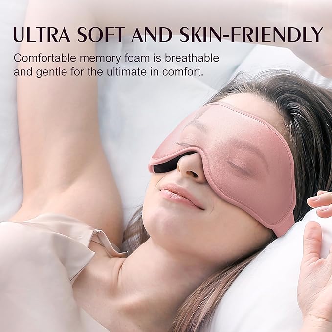 Sleep Mask for Lash Extensions - Blackout Eye Cover, 3D Contoured Sleeping Mask for Side Sleeper, Soft Memory Foam, Eye Masks for Travel, Airplane, Night(Cloud Black, Cloud Pink)