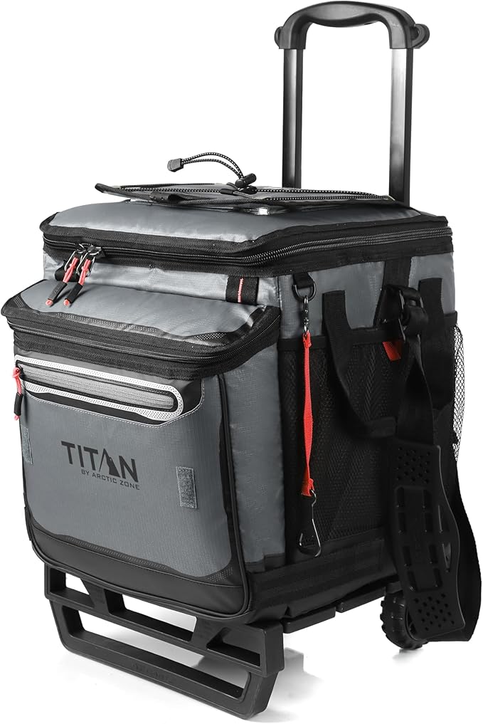 Titan by Arctic Zone Collapsible Wheeled Soft Sided Cooler with Detachable Rolling AT Cart, Insulated Bag with Leak Proof Lining, for Travel, Beach, Picnic, 60 Can Capacity