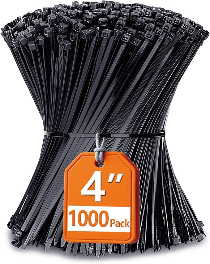 Small Zip Ties, Zip Ties 4 inch with 18 lb Tensile Strength, Black Cable ties, 1000 Pack, ANOSON