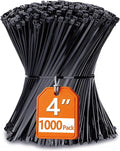 Small Zip Ties, Zip Ties 4 inch with 18 lb Tensile Strength, Black Cable ties, 1000 Pack, ANOSON