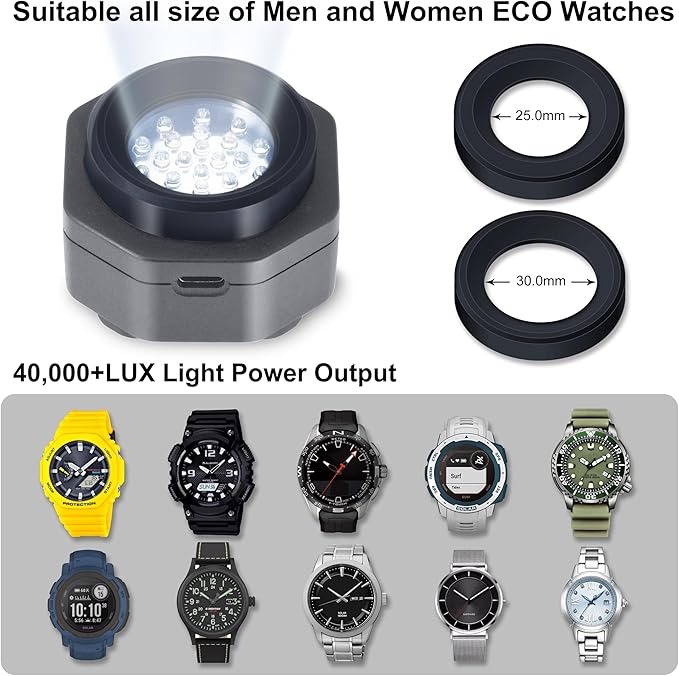 CoolFire (The Original) - USB-C UV Free Solar Watch Fast Charger for All Eco Solar Watches. Safe 24/7 Charging (No 8H Timer Needed). Reloj Hombre Solar Charger. Fits G-Shock, Citizen, Seiko, Garmin SV