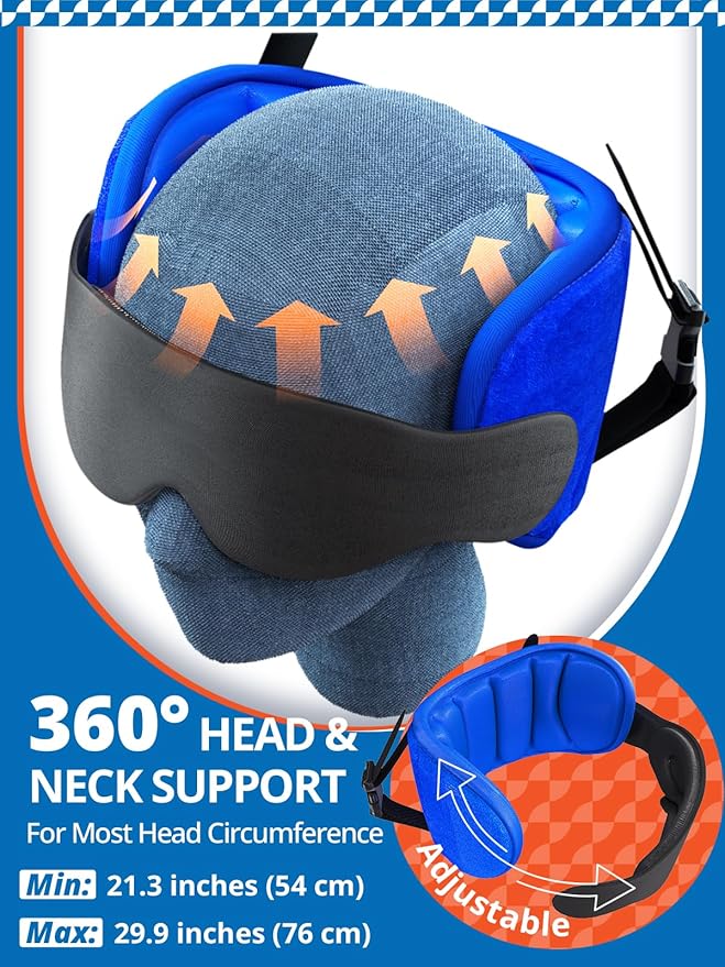 SARISUN Travel Pillows for Airplanes with Sleep Eye Mask, Chin Strap, Airplane Pillow for Long Flights, Car Road Trip, 360° Support Headrest, Travel Essentials Stop Bobblehead, Mottled Blue