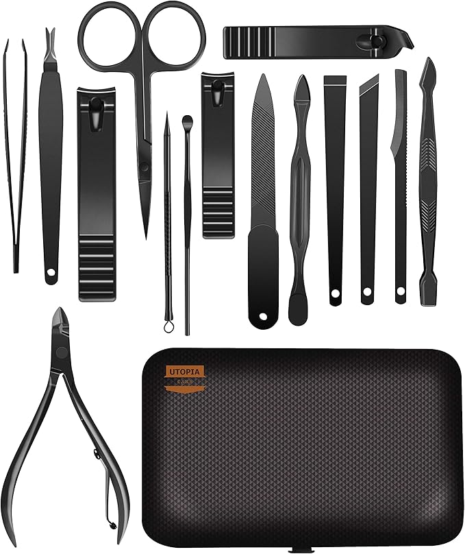 Utopia Care Nail Clippers Professional Nail Kit or Manicure Kit for Women and Men, Stocking Stuffers or Groomsmen Gifts Pedicure Set for Fingernail, Toenail Clippers with Travel Case