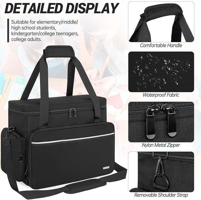 GMAK Teacher Briefcase, Teacher Tote Bags with 15.6 Inch Laptop Compartment, Scrapbook Tote Craft Organizer with Pockets