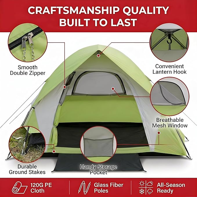 XL 1/2/3/4 Person Dome Camping Tent,Tents for Camping,Tents for Camping Waterproof,Double Layer Waterproof, Removable Rain Fly, for Outdoor Hiking, Fishing