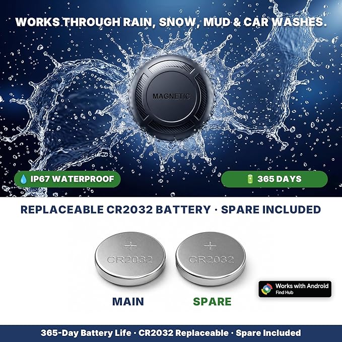 GPS Tracker for Vehicles - Magnetic Car GPS Tracker, No Subscription, Works with Google Find Hub (Find My Device), Anti-Theft Real-Time Tracker, IP67, 365 Day Battery (Android Only)
