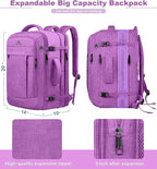 AREYTECO 50L Carry On Backpack, Extra Large Laptop Backpack, Travel Backpack for Women, Expandable Water Resistant Big Bag Anti-Theft Business Daypack Fit 17 Inch Laptop,Purple