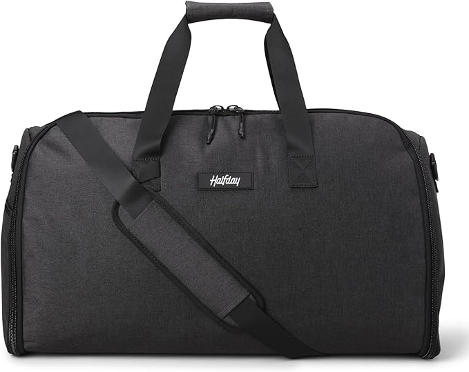 Halfday Convertible 2-in-1 Garment Duffel Weekender Bag 45L: Wrinkle-Free Travel (Hanging Suit Compartment, Shoe Pockets, Trolley Sleeve), Durable & Water-Resistant Carry-on, Shadow