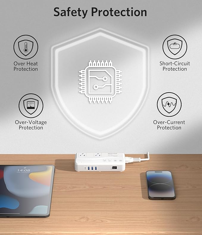 BESTEK Pure Sine Wave 220v to 110v Converter, US to European Travel Voltage Converter for Hair Straightener/Curling Iron, Step Down Transformer with 4 USB(1 PD35W) and UK/AU/US/EU Worldwide Adapter