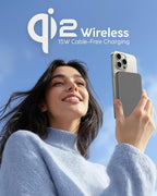 myCharge CliqAir 5000mAh Magnetic Power Bank – Ultra-Thin 0.3" Design | 15W Qi2 Fast Wireless Charging | 20W PD USB-C Port | Powerful Magnetic Hold | Perfect for Travel, Work, or Everyday Use | Grey