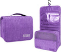 Lcsmaokin Large Capacity Toiletry Bag Travel Bag with Hanging Hook for Men and Women Waterproof Travel Cosmetic Bag Bathroom Storage Bag for Brushes Set, Full-Sized Shampoo, Toiletries, (Purple)