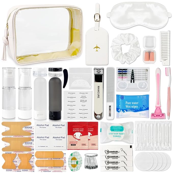 Travel Kit For Wedding And Honeymoon Emergency 32 Essential Items All In One Personal Care Set Toiletry Kit For Couples (Opaline White)