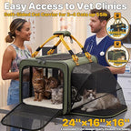 PAWZIDEA Large Pet Carrier Expandable, 24"×16"×16" Soft-Sided Cat Carrier for 2–4 Cats up 55lb, Portable & Collapsible Small Medium Dog Travel Crate for Car, XL Storage Pocket, ID Card, Shoulder Strap