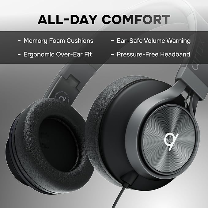 ARTIX Over Ear Headphones Wired with Microphone and Volume Control, Foldable Noise Isolating Headset with Deep Bass for School, Laptop, Computer, Chromebook, Tablet, Travel (3.5mm Jack)