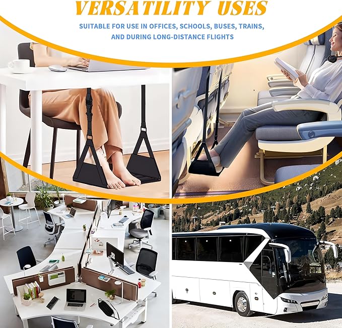 Airplane Foot Hammock,Airplane Footrest,Desk Feet Hammock to Relax Your Feet,Portable Foot Hanger for Airplane Travel Accessory for Long Trip w/Memory Foam&Hardboard,Ideal for Pain and Swelling Relief