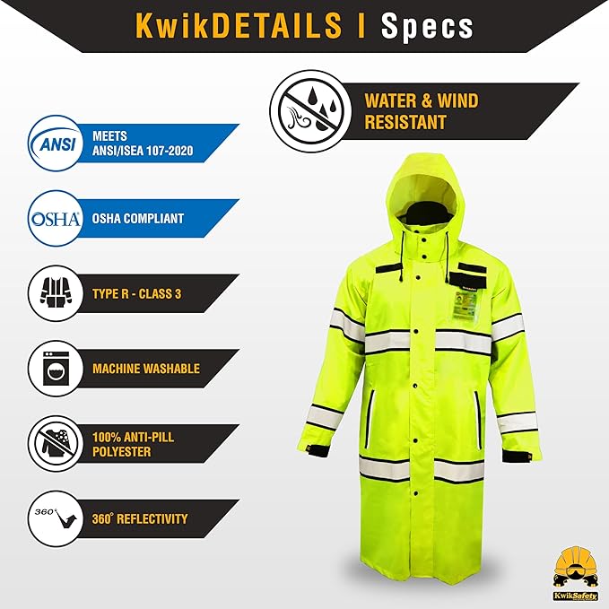 KwikSafety - Charlotte, NC - TORRENT Rain Jacket & Trench Coat ANSI OSHA Class 3 High Visibility Jacket Hi Vis Rain Gear